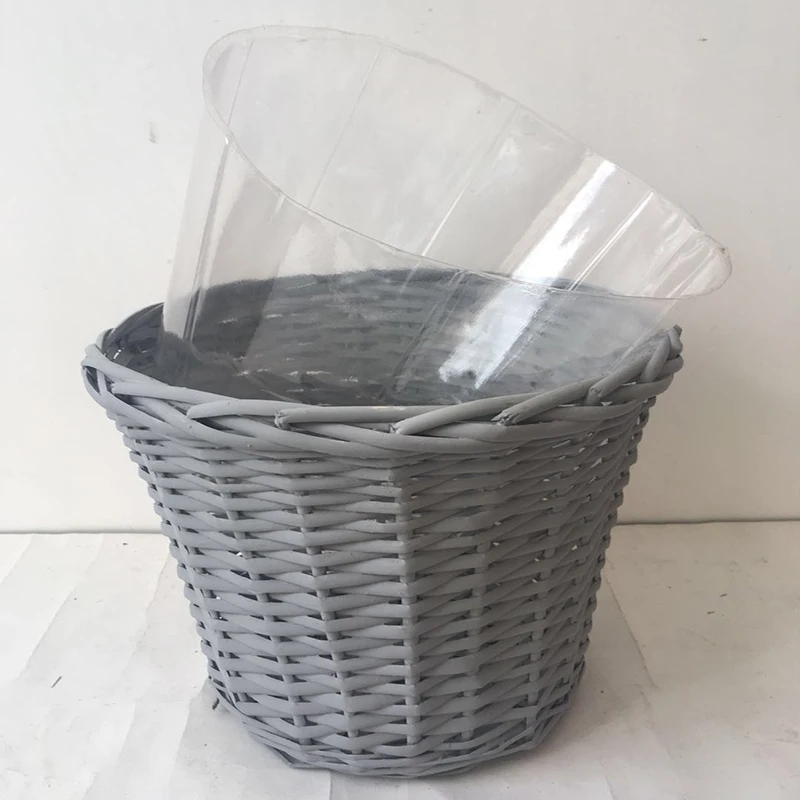 Willow Storage Baskets With handle Plastic Lining Weave Wicker For Planting Flower Pot