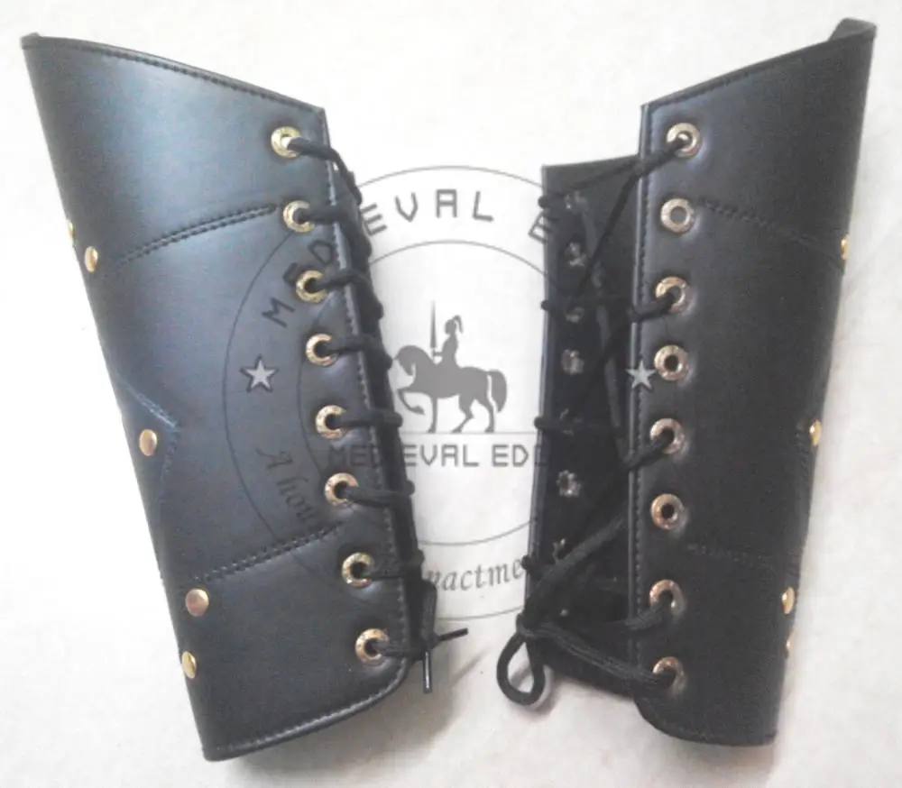 Средневековый стиль черный кожаный нарукавник с дизайнерским медным болтом