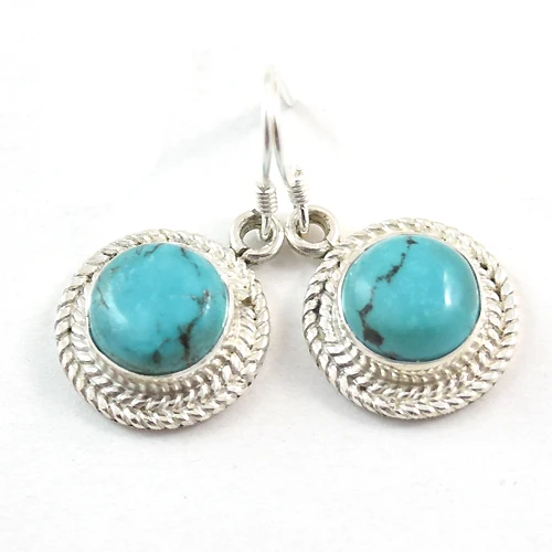 925 sterling silver drop earrings for women authentic blue Tibetan turquoise wholesale jewelry