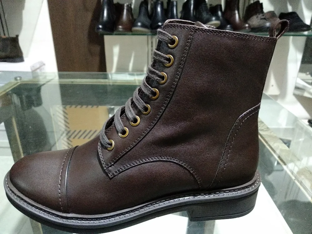 
LADIES HIGH ANKLE COW LEATHER LACE-UP BOOTS WITH INNER ZIP ON TPR SOLE 