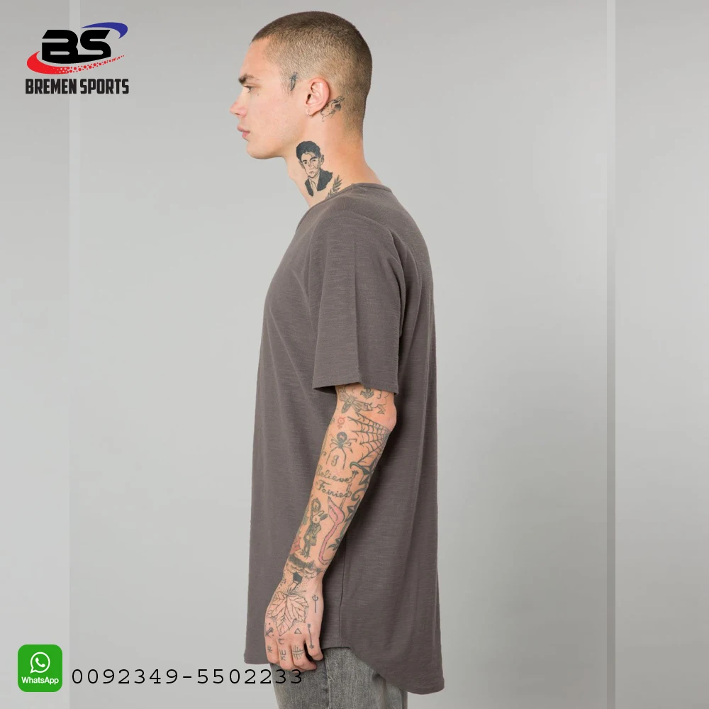 High Quality Bulk Wholesale Plain 100% Cotton Curved Hem Blank Round Neck Long Tail White T- shirt in cheap price