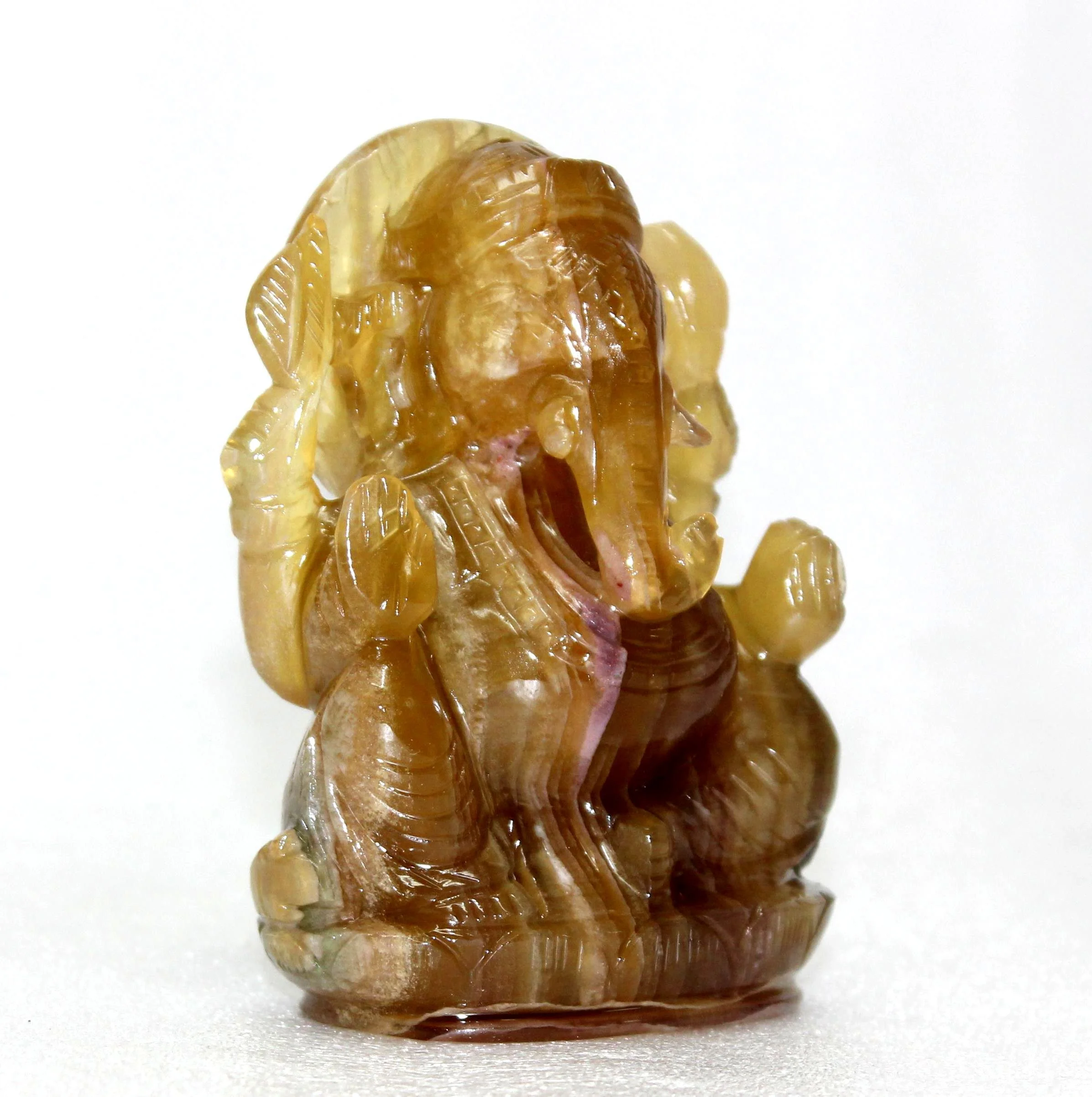 Statue Handcrafted Carving Figurine Spiritual Hindu Sculpture Honey Fluorite Ganesha Stone Crystal Healing Stone Gemstone India