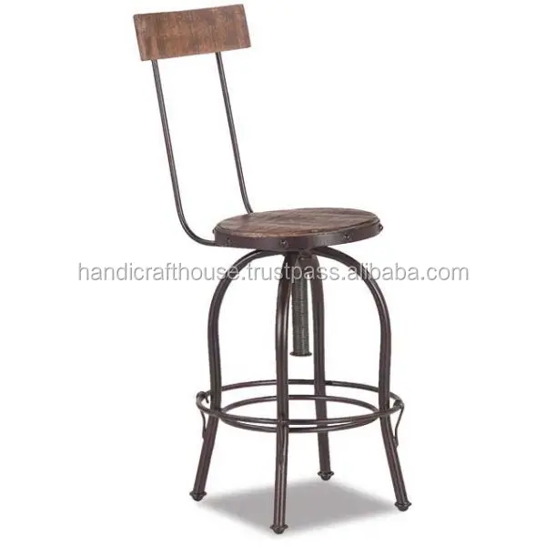 
Industrial & Vintage iron Metal with wooden seat and back bar stool and chair 