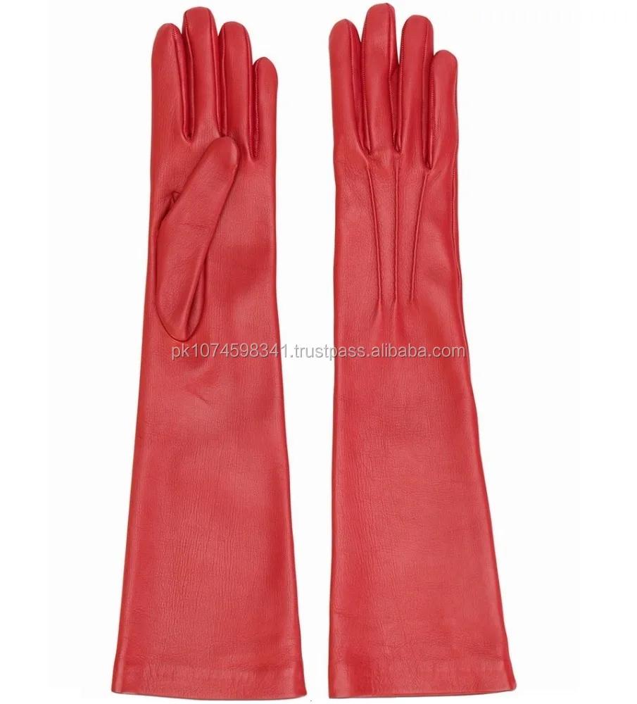 Women fashion long genuine leather winter elbow opera evening gloves