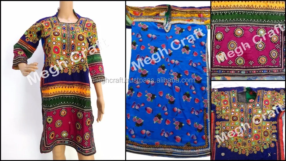 Tribal Dress - traditional Afghan tunic - Kuchi ethnic Banjara Dress- Afghan dress-Mirror work yokes tunic