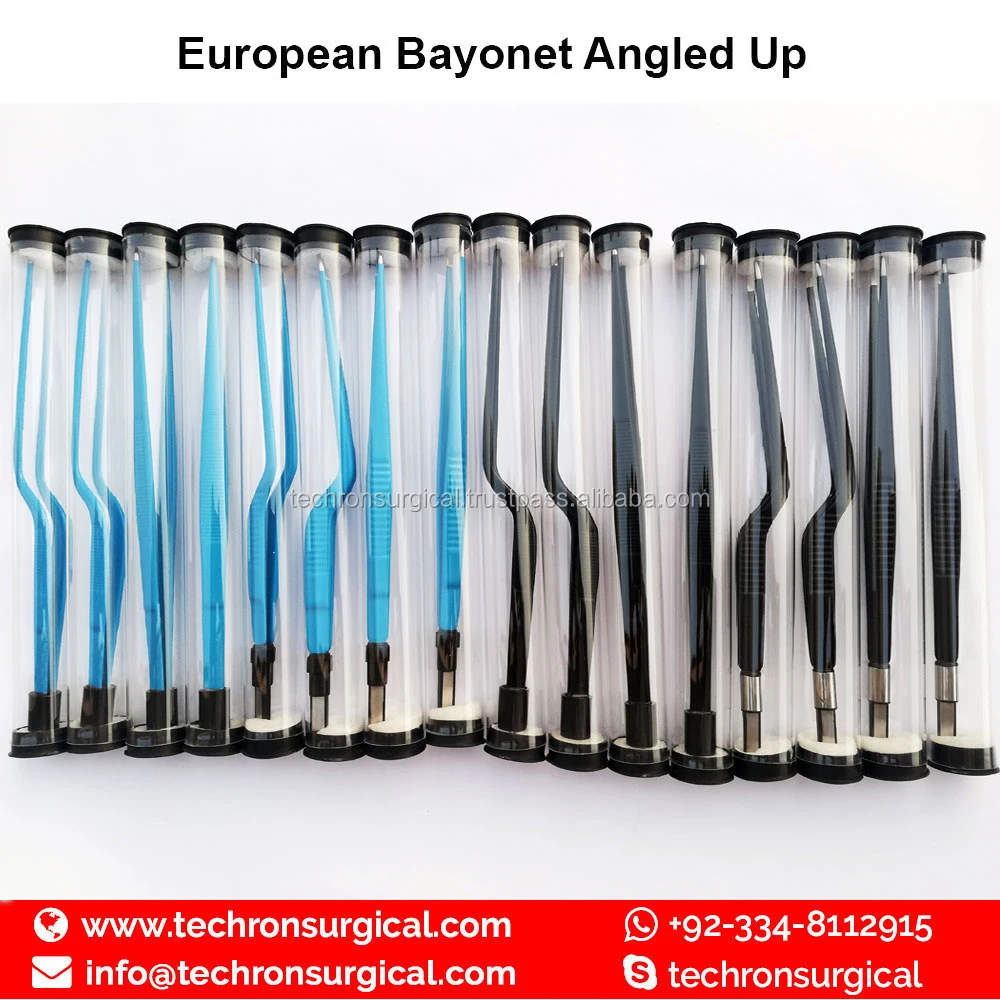 Non-Stick Electrosurgical European Bayonet Angled Up Bipolar Forceps