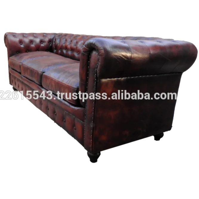 Industrial Vintage Genuine leather Chesterfield Sofa ,Antique leather chesterfields 3 seater Tan Sofa