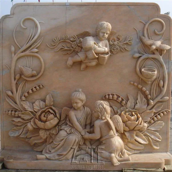 Garden Decoration Marble Carving Angel Child Relief Wall Art Sculpture