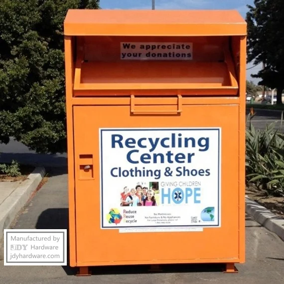 Curbside Rectangular Galvanized steel Iron Waterproof Rolling Cover Charity Lifeline clothing donation bin sub recycling storage