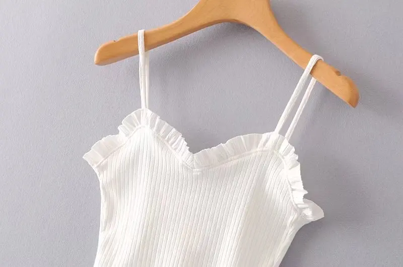 Ladies Sexy Summer Tank Top fashion solid color ruffled sling Slim vest top