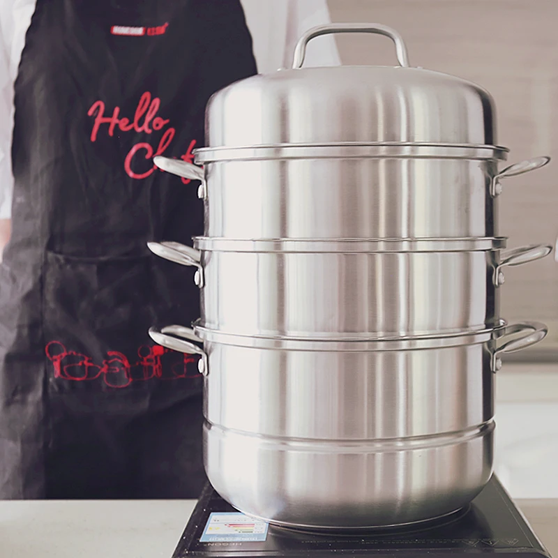 
3-layer stainless steel stack and steamer pot set with glass lid 