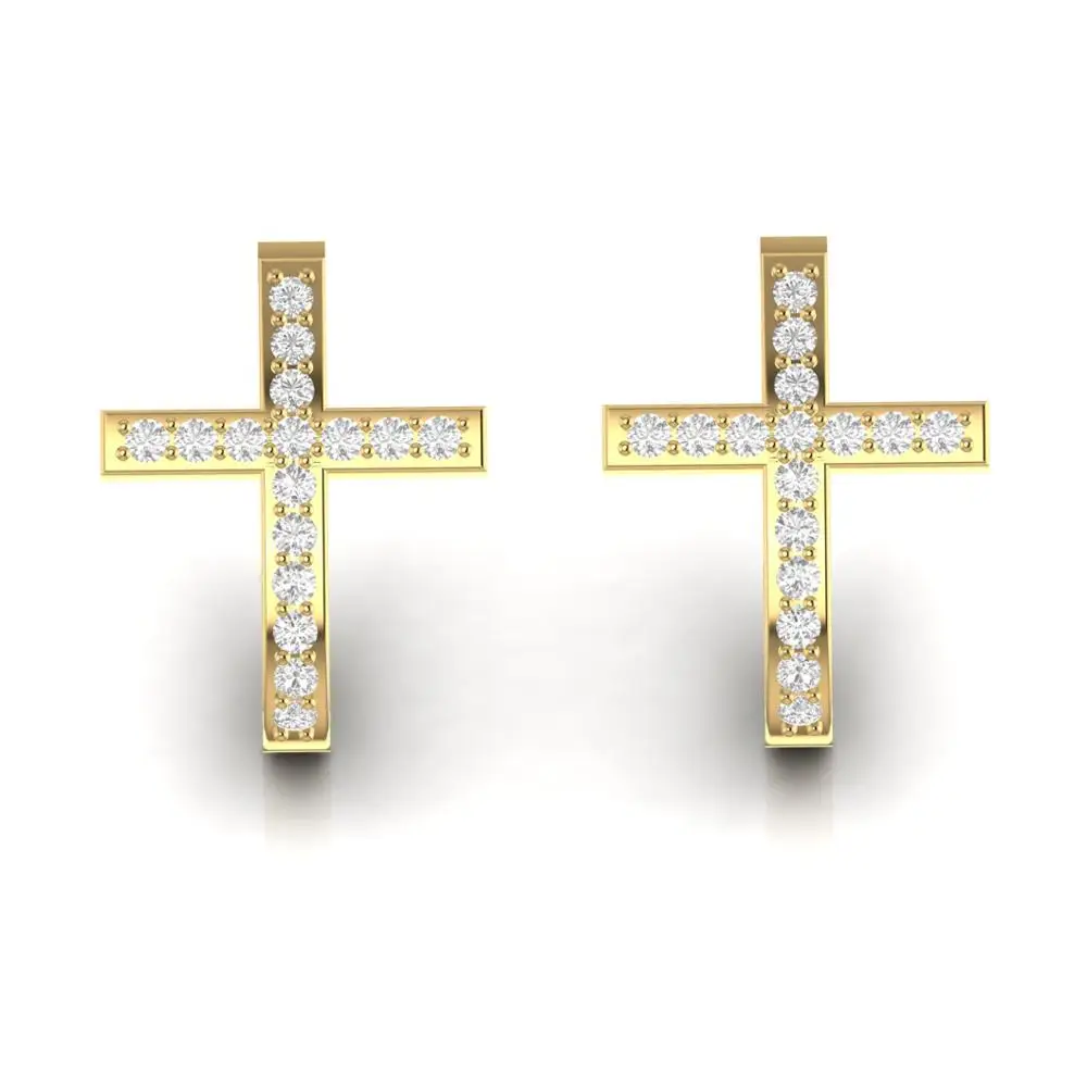 Real Natural Diamond Huggie Religious Cross Earrings For Women Solid in 18kt Yellow White Rose Gold 4.92 grams Jewelry