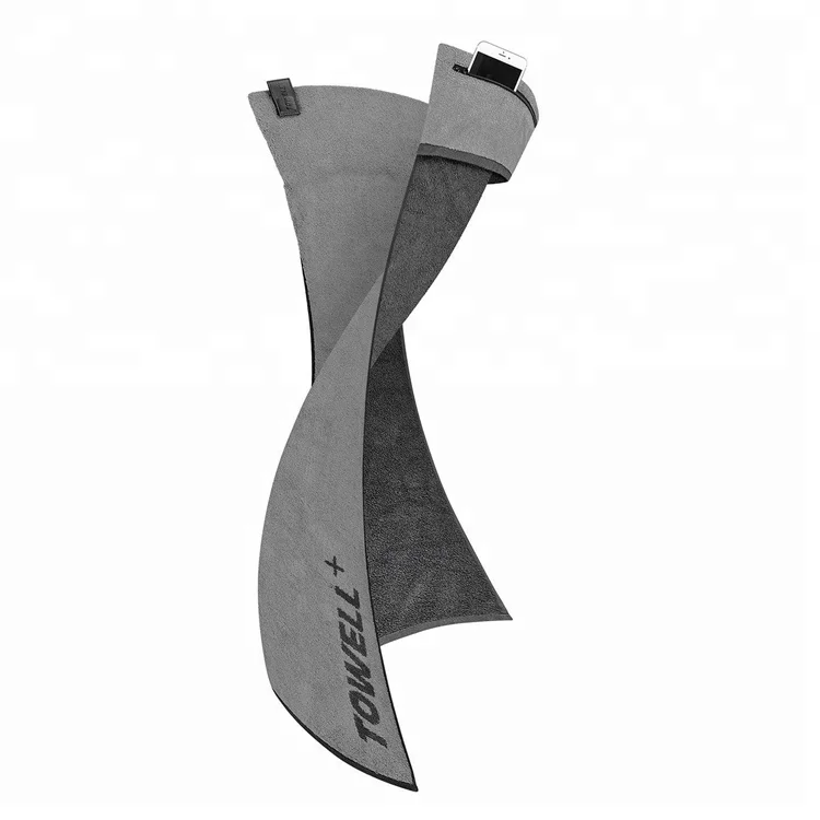 Magnet gym towel 100% cotton zipper pocket custom made fitness sports towel