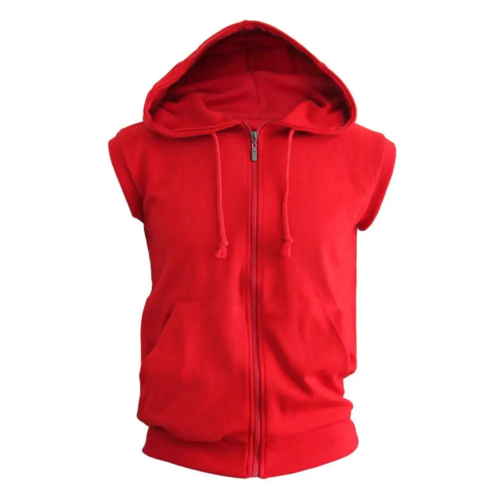 OEM sleeveless hoodies, cotton fleece zipper gym hoodie