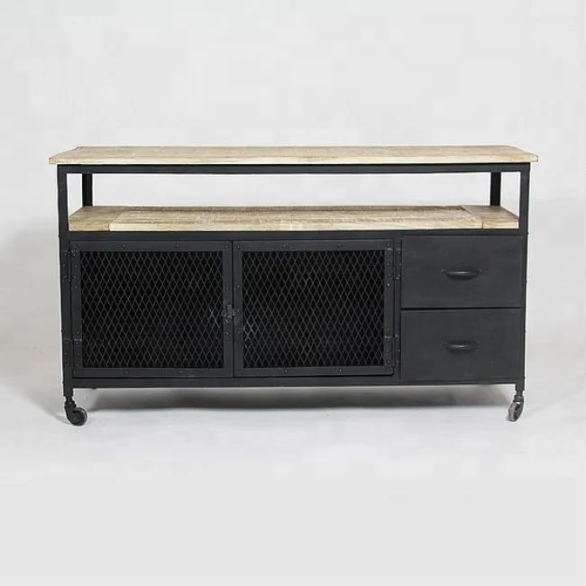 best quality guarantee direct factory product modern industrial iron metal mango wood TV cabinet 2 drawer TV stand