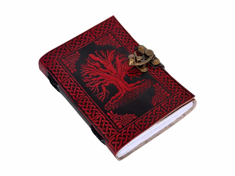 TREE OF LIFE LEATHER JOURNAL RED & BLACK ORGANIZER DAY PLANNER HANDMADE WHITE PAPER HANDMADE BLANK BOOK OF SHADOWS DIARY Wicca