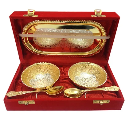 Royal Wedding Gift Plated Brass Bowl & Tray Set of 13 Pcs It will look great around your home as well as making beautiful centre