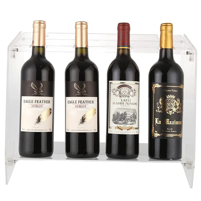 Tabletop Free Standing Display Collapsible Wine Storage Holder 4 Bottles & Goblets Acrylic Wine Rack