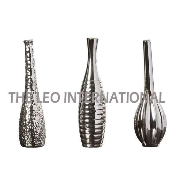 Aluminum metal solid casted silver shiny morror polish modern bottle shape flower vase 5X5X16 Inch home decoration accessories
