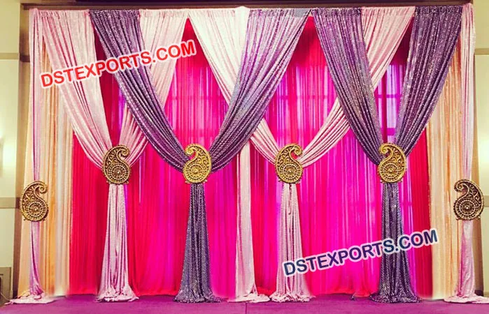 Beautiful Ceiling Drapes For Wedding Mandap Customized Glitter Wedding Stage Backdrop Wedding Backdrop Curtains