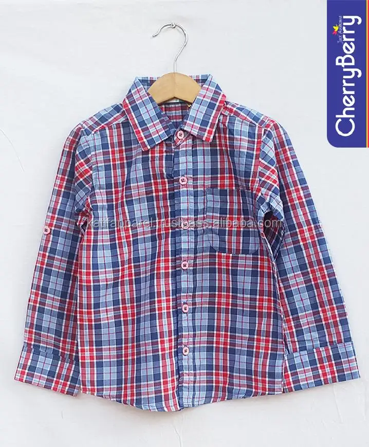children kids wear cotton yarn dyed woven check shirt for boys