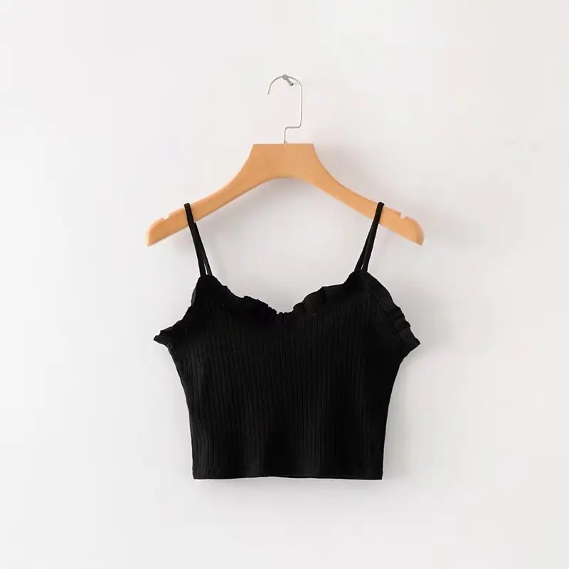 Ladies Sexy Summer Tank Top fashion solid color ruffled sling Slim vest top
