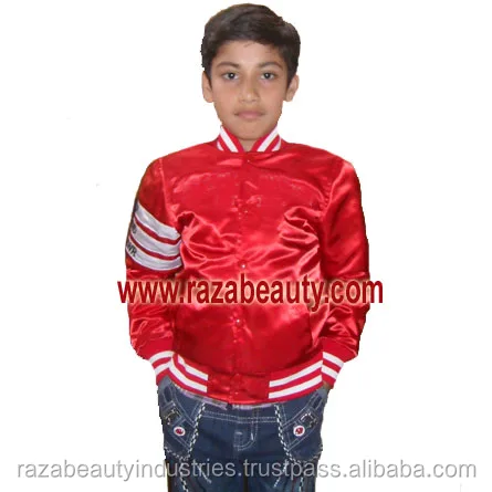 Red Kids Satin Varsity Jackets, Satin Baseball Jackets, Youth Bomber Jackets
