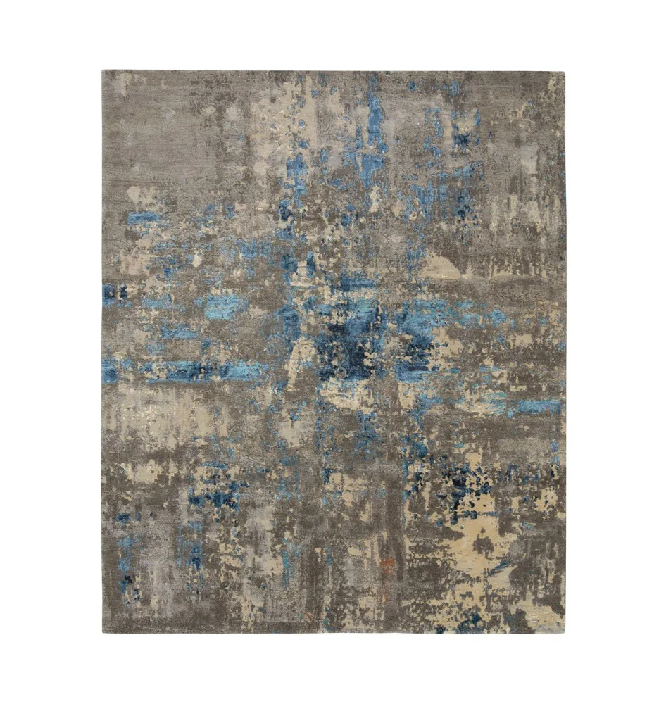 Hot Promotion Blue Gray Hand Knotted Bamboo Silk Carpet For Hotel