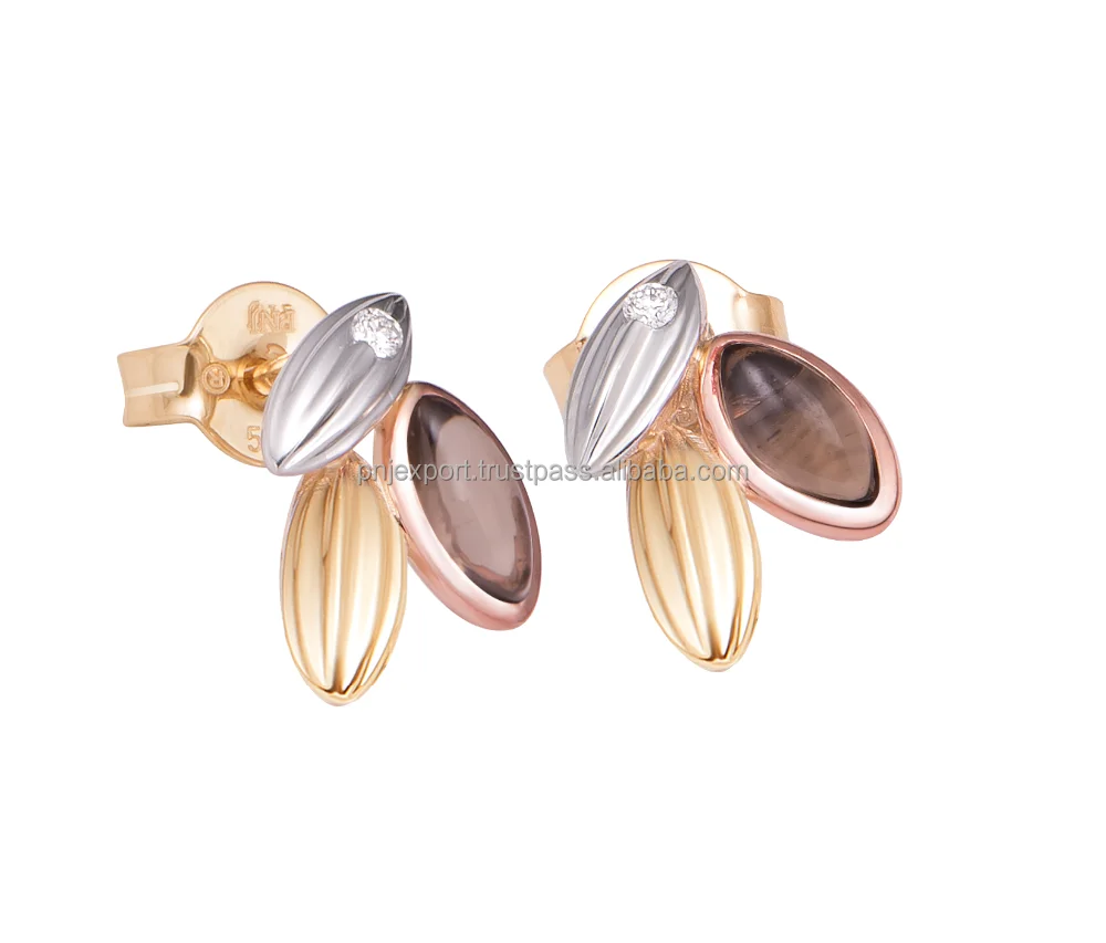 OEM ODM 14K gold jewelry women earrings with quartz stone and diamond Vietnam jewelry manufacturer wholesale price