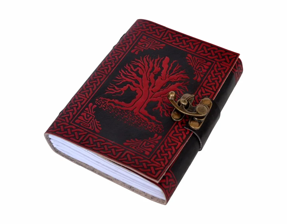 TREE OF LIFE LEATHER JOURNAL RED & BLACK ORGANIZER DAY PLANNER HANDMADE WHITE PAPER HANDMADE BLANK BOOK OF SHADOWS DIARY Wicca