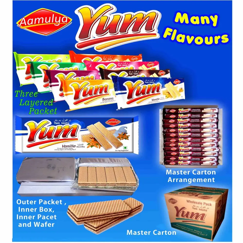Yum Cream Wafers 150 gram Very Delicious Crisp and Crunchy Wafer Layers filled with rich creme in three layer ATC Gift packaging