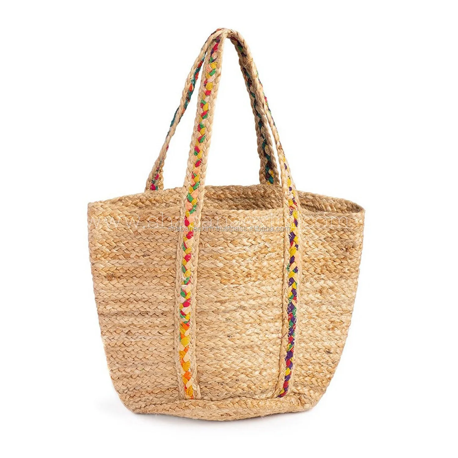 Personalized Jute Clutch Bag Handmade Stripe Jute Shoulder Bags for Women Jute Shopping Bag