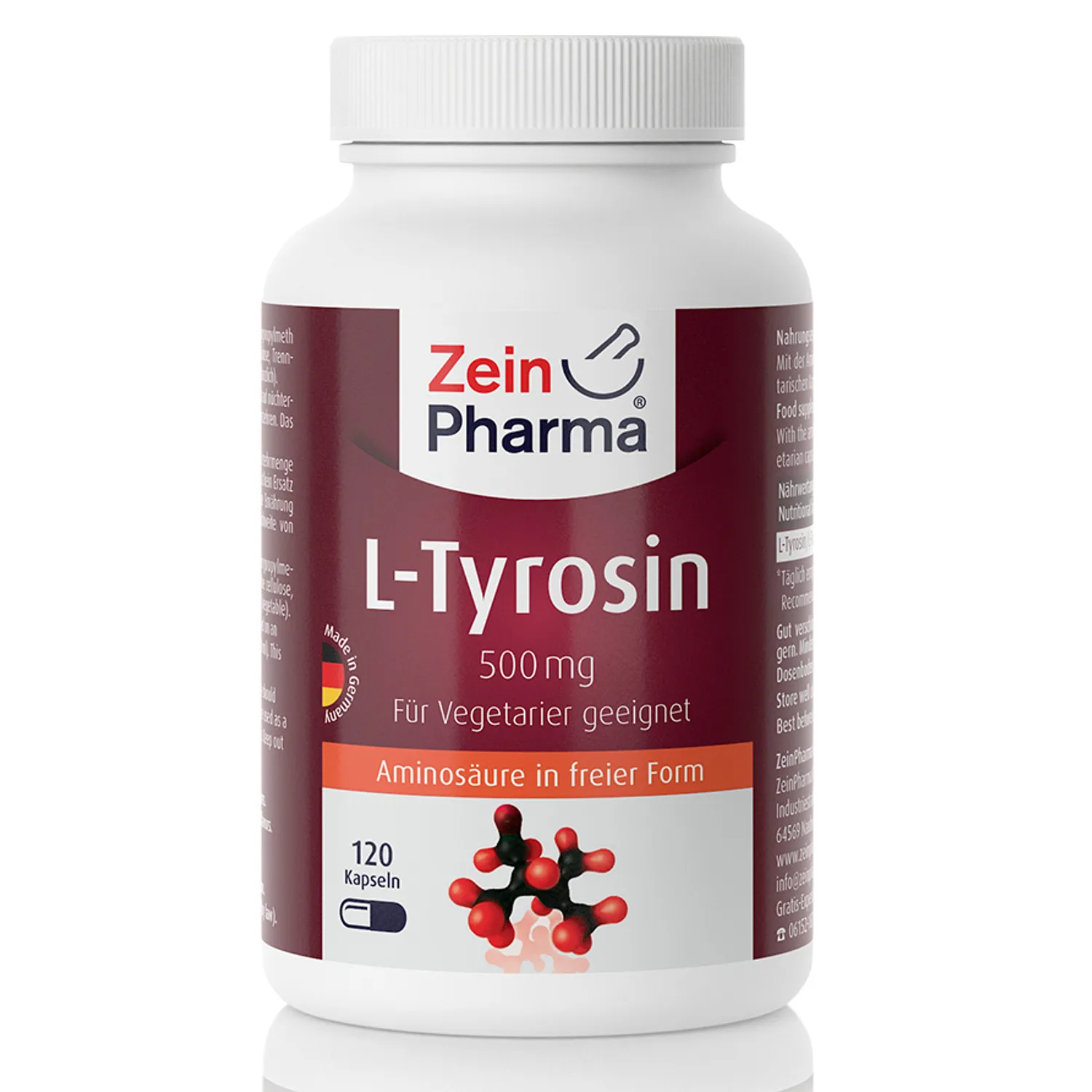 ZeinPharma L-Tyrosine Supplement Body Building Capsules Providing Energy Made in Germany Custom Private Label High Quality