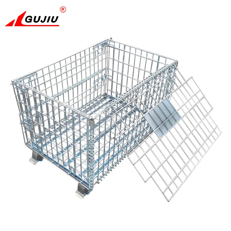 Forklift guide design industrial stain steel wire mesh collapsible baskets