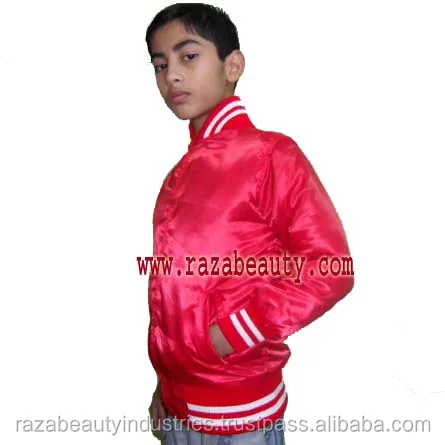 Red Kids Satin Varsity Jackets, Satin Baseball Jackets, Youth Bomber Jackets