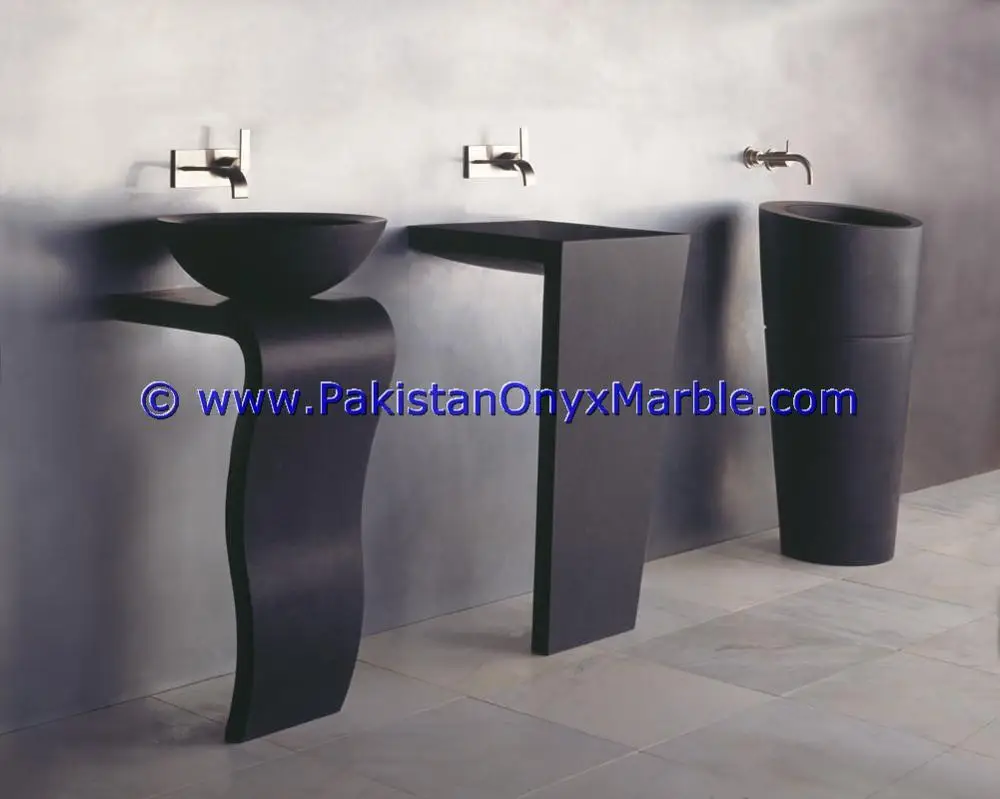 Modern design marble pedestals sinks basins handcarved wash basins free standing Jet Black marble
