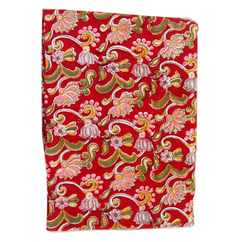 Hot Selling Quality Sanganeri Block Print Cotton Fabric Handmade Floral Red Craft Making Material Woman Dress Cloth Wholesale