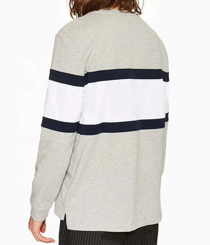 Mens T-Shirt Gray and Navy Panelled  Skater fit Crew neck Panelled design Long sleeves