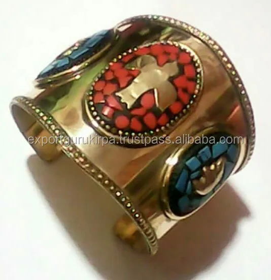 Cuff Brass Antique with stone work Designer charm Bracelet for women wholesale 2017