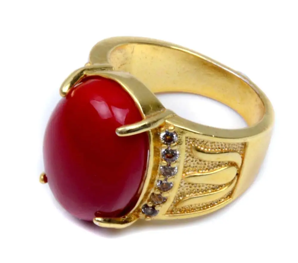 
columbus day handmade jewelry red coral gold plated wedding ring 