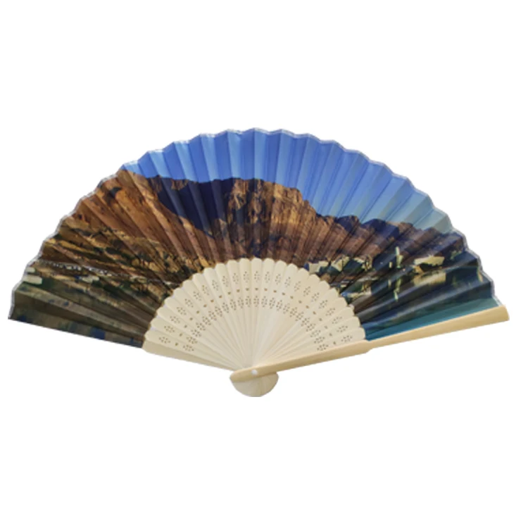 brown bamboo ribs hand held folding paper fans with custom logo printed