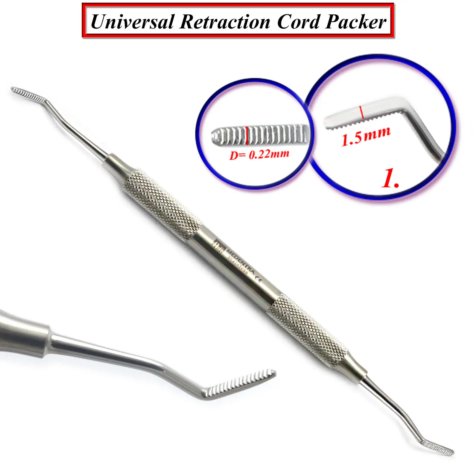 3 Pieces Dental Gingival Cord Packer with Serration Atraumatic Cord Placement Stainless Steel