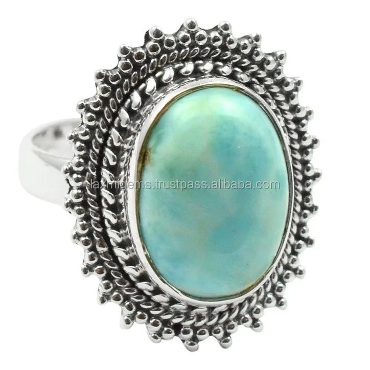 Handmade Marquise Jewelry 925 Sterling Silver High Quality Natural Larimar Gemstone Ring