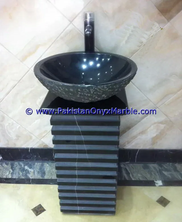 Modern design marble pedestals sinks basins handcarved wash basins free standing Jet Black marble