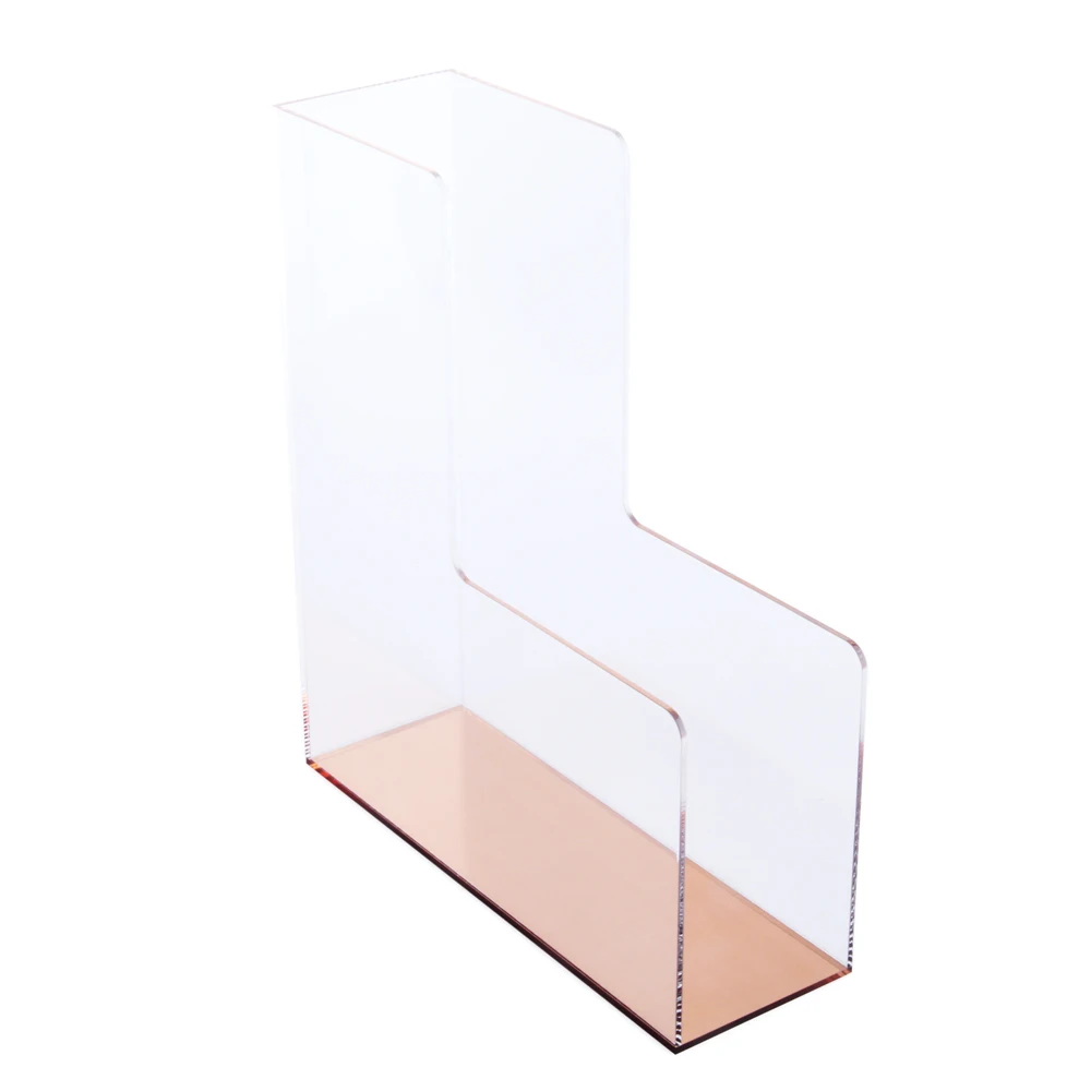 Custom Golden Base Office Acrylic Plexiglass Deskrop Magazine Holder Brochure File Organizer Holder