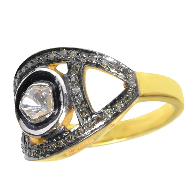 Polki Rose Cut Diamond Pave Gold Plated Silver Ring Jewelry Rose Cut Diamond Pave Gold Plated Silver Ring Jewelry