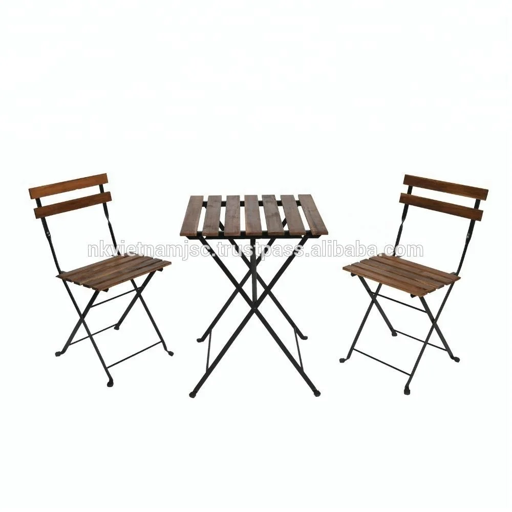 Acacia Table Set with Powder Coating Steel Frames/ Modern Garden Set vietnam cheap price tarno set patio balcony