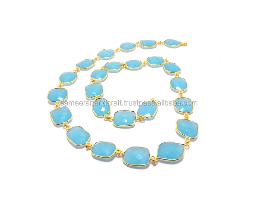 Beautiful Sky Blue 925 Sterling Silver bezel Gemstone Connector Chain