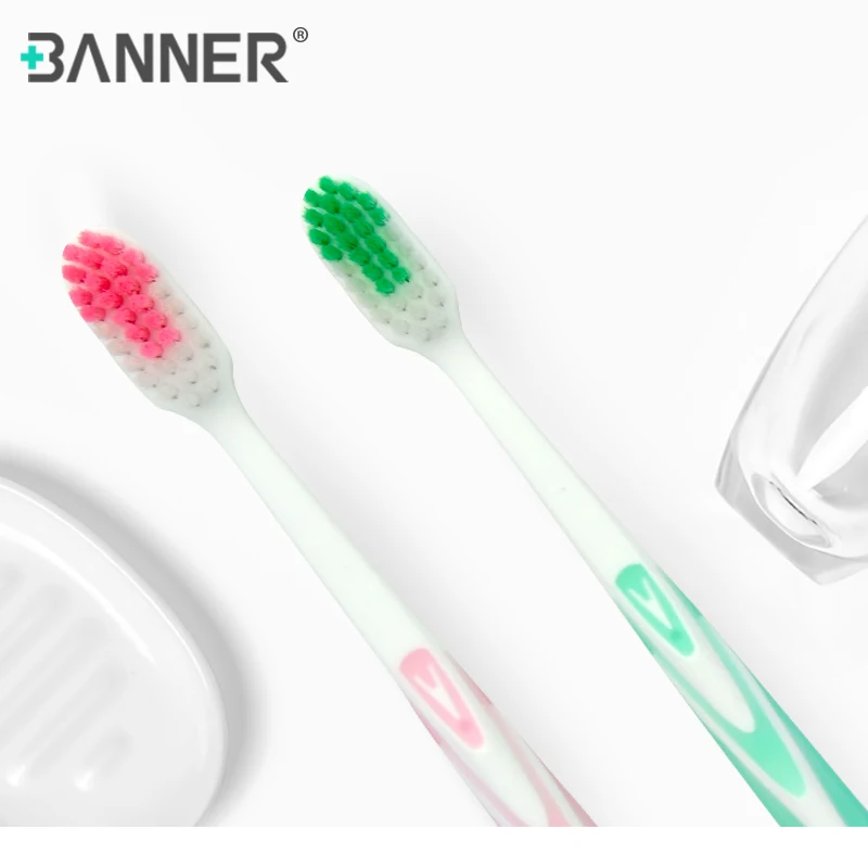 BANNER 2pcs set Adult Manual Toothbrush with Nylon Medium Bristles