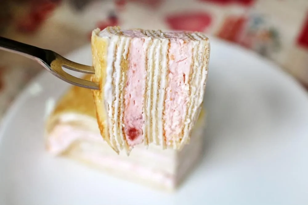 Sample Touched 8 inches Strawberry Princess Mille Crepe Cake